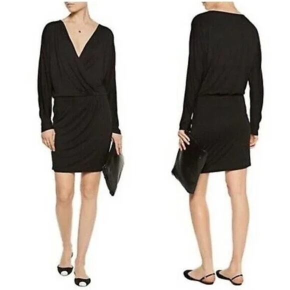 Haute Hippie Modal Surplice Neckline Faux Wrap Dress small Solid Black New NWT - Picture 1 of 8